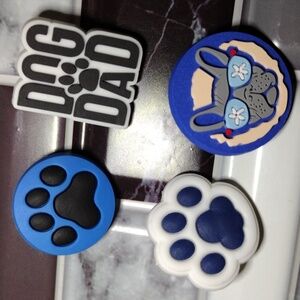Blue Themed Dog Lover Shoe Charms Set of 4 Frenchie, 2 Paw Prints, Dog Dad NEW